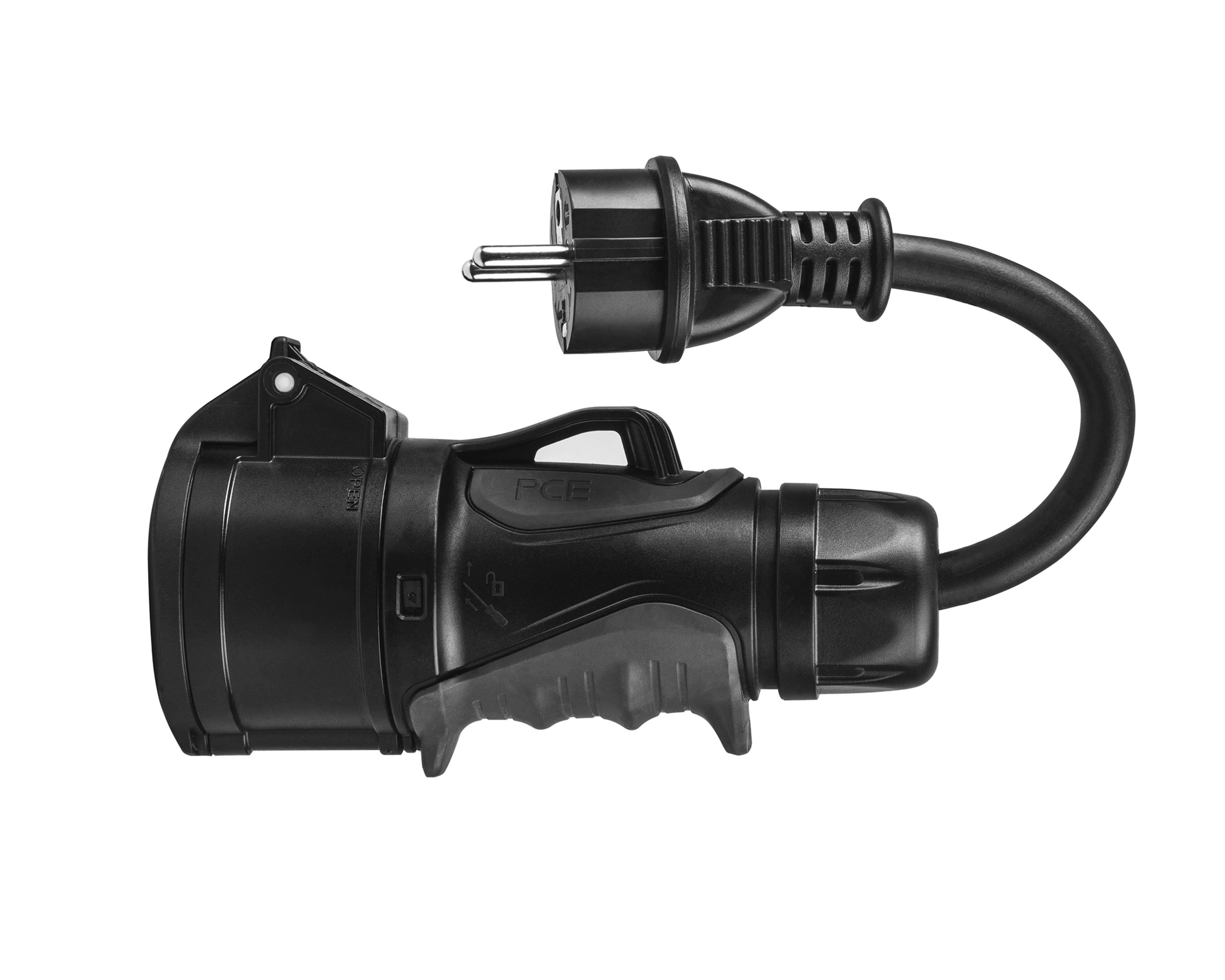 Adapter von roter 16A 400V CEE-Kupplungssteckdose 5-polig auf Schukostecker 230V