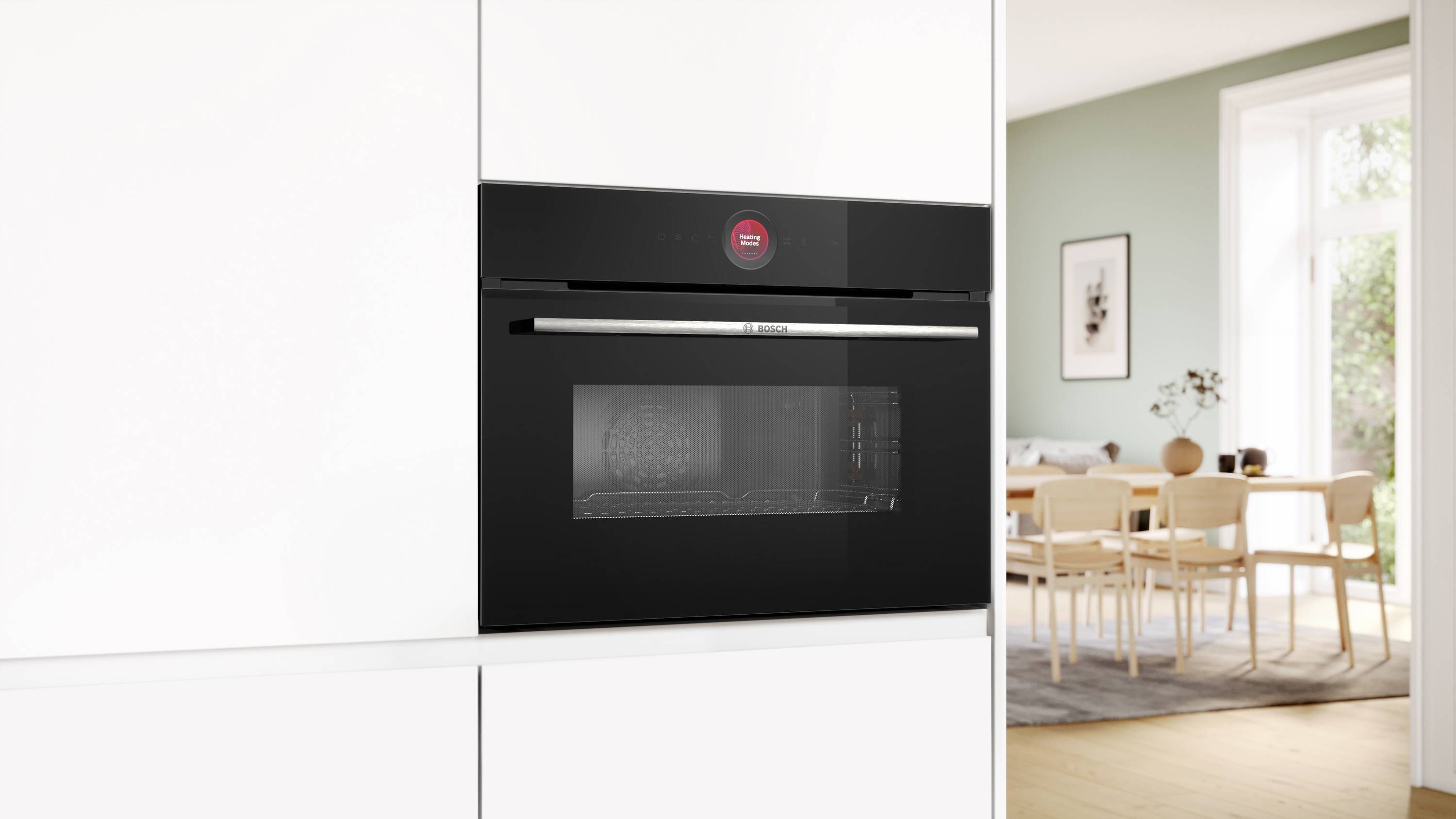 Bosch Serie 8, Einbau-Kompaktbackofen mit Mikrowellenfunktion, 60 x 45 cm, Schwarz, CMG7241B1