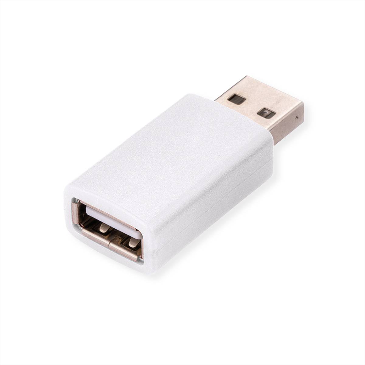 Weißer USB-A-Stecker-auf-Buchse-Adapter auf einfachem weißem Hintergrund.