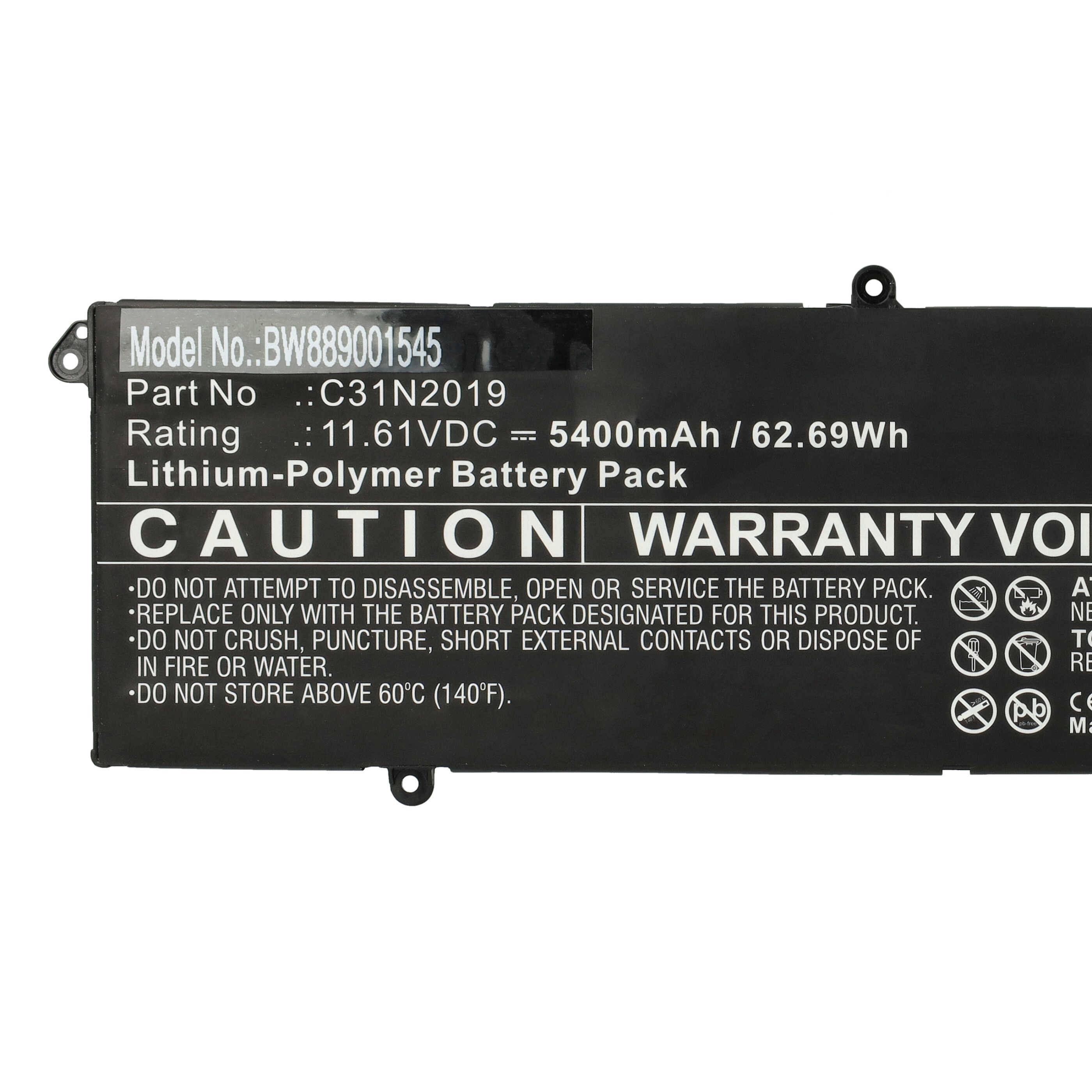 vhbw Akku kompatibel mit Asus VivoBook Pro 15 Oled K3500ph, Pro 15 Oled K3500ph-Kj112t Notebook (5400 mAh, 11,61 V, Li-Polymer)