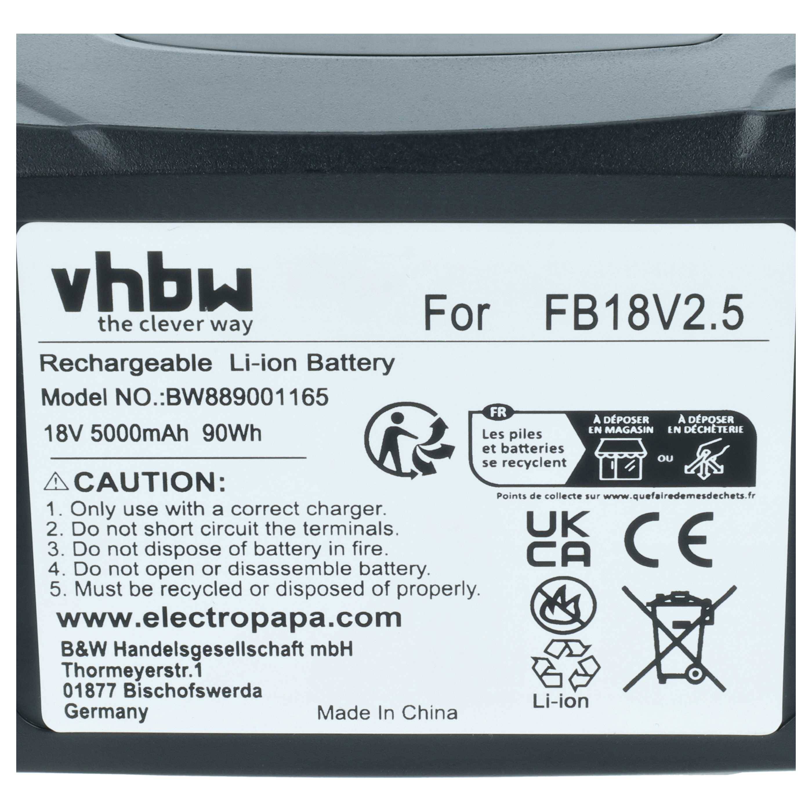 vhbw Akku Ersatz für Flymo FB18V2.5 für Akku-Gartengeräte (5000mAh 18V Li-Ion)