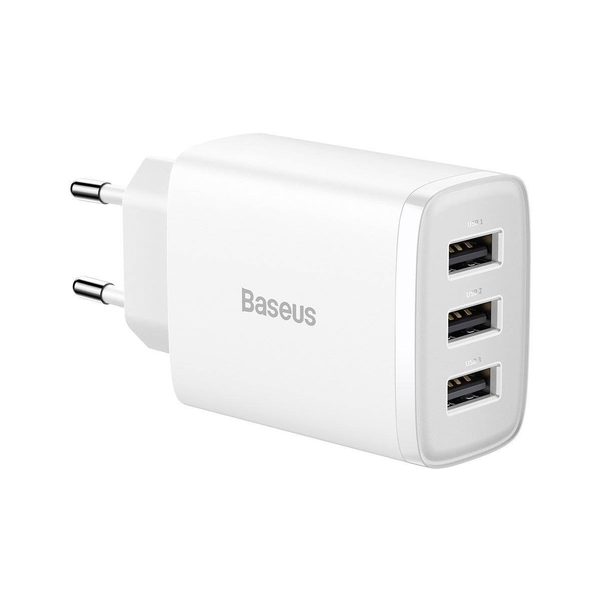 Baseus 17W Wandladegerät mit 3 USB-Anschlüssen – Schnellladen in Weiß