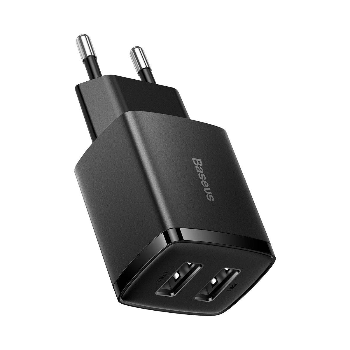Baseus 2x USB Ladegerät Schwarz – 10,5W Schnellladen für Smartphones und Tablets