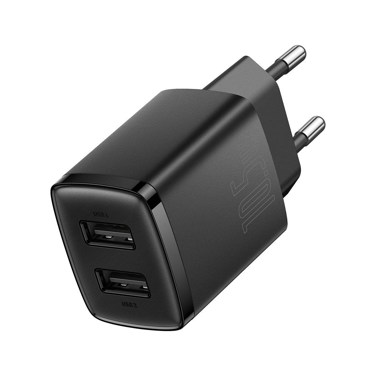 Baseus 2x USB Ladegerät Schwarz – 10,5W Schnellladen für Smartphones und Tablets