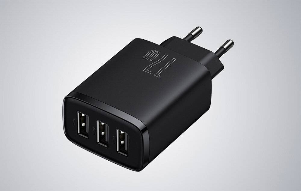 Baseus Kompaktes Schnellladegerät, 3x USB, 17W (Schwarz)
