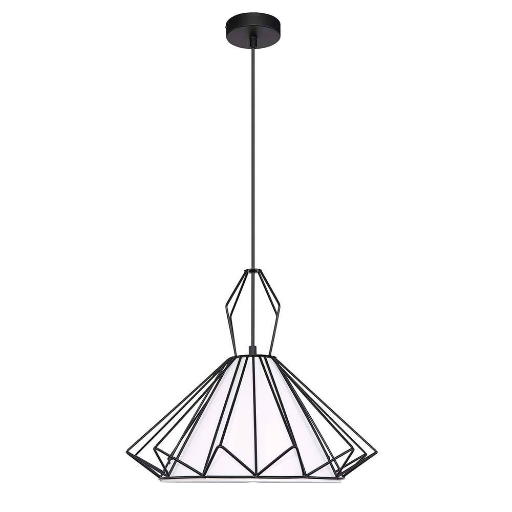 Hängeleuchte Textil weiß Esszimmerlampe hängend Pendelleuchte Gitter schwarz, Fernbedienung dimmbar, RGB LED 8,5W 806Lm warmweiß, DxH 40x120 cm