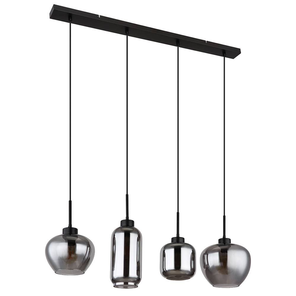 Hängeleuchte Rauchglas Pendelleuchte Glas Esszimmerlampe schwarz, Metall, 4x E27 Fassungen, LxBxH 99,5x24x120 cm