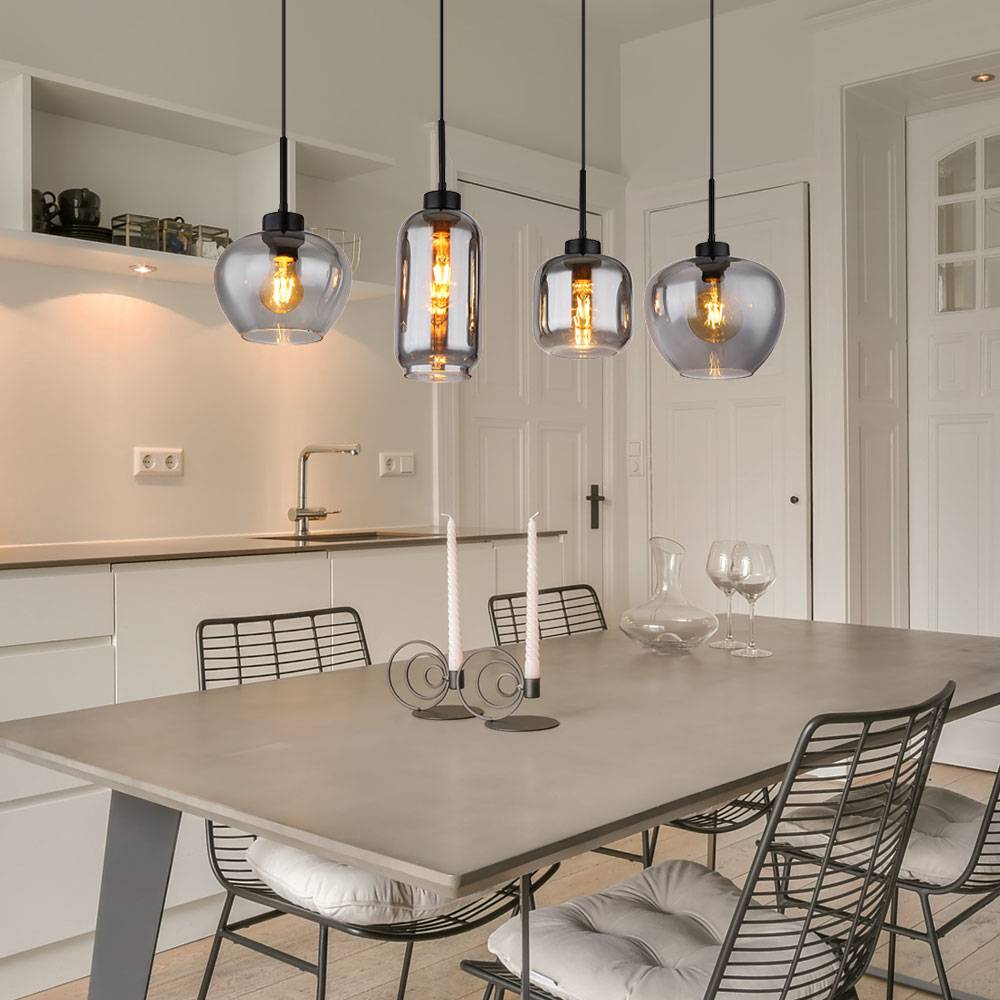 Hängeleuchte Rauchglas Pendelleuchte Glas Esszimmerlampe schwarz, Metall, 4x E27 Fassungen, LxBxH 99,5x24x120 cm