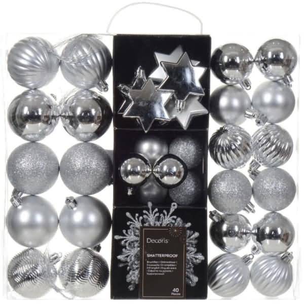 Christbaumschmuck Mix Kunststoff silber VE=40 Stück