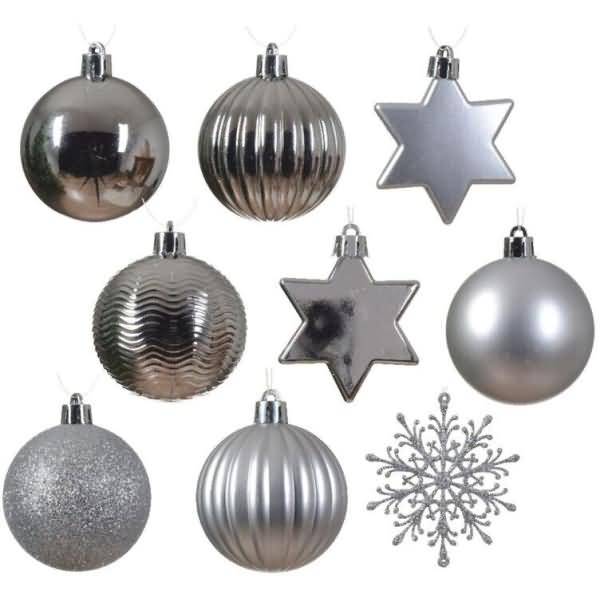Christbaumschmuck Mix Kunststoff silber VE=40 Stück