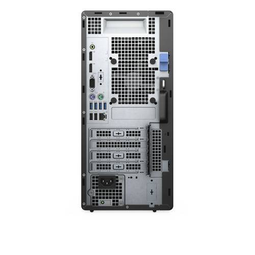 Die Rückseite eines Desktop-Computergehäuses mit verschiedenen Anschlüssen wie USB, HDMI und Audioports sowie Lüftungsgittern.