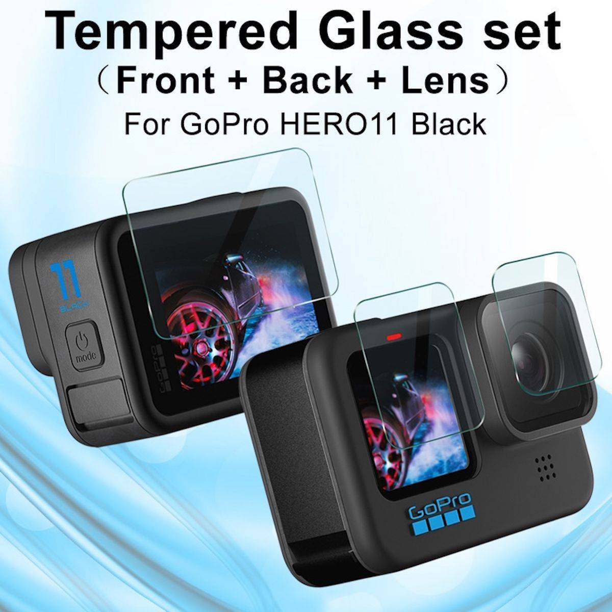 Für GoPro HERO11 Schutzglas Set für Kamera Screens Komplettschutz Hart Glas Transparent