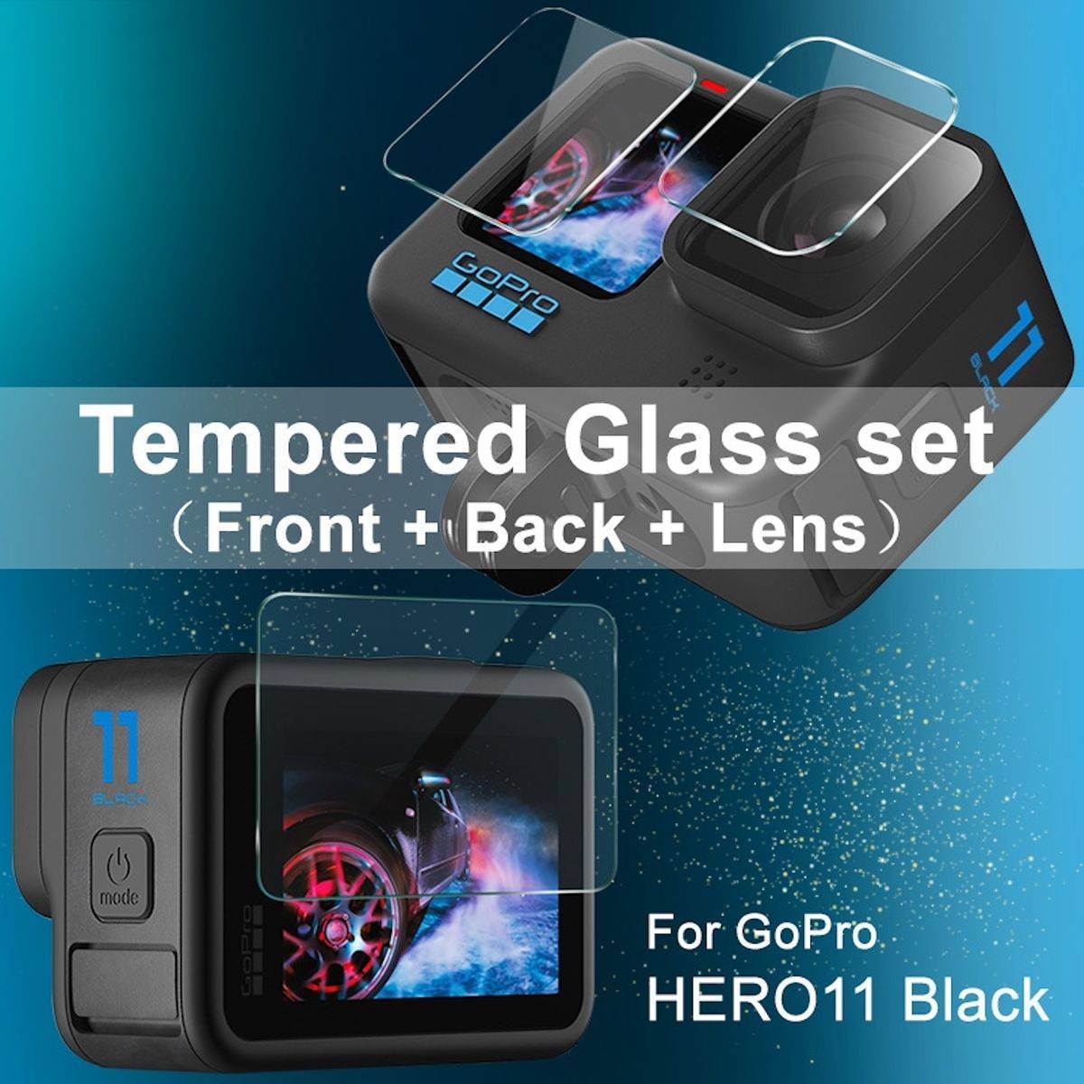Für GoPro HERO11 Schutzglas Set für Kamera Screens Komplettschutz Hart Glas Transparent