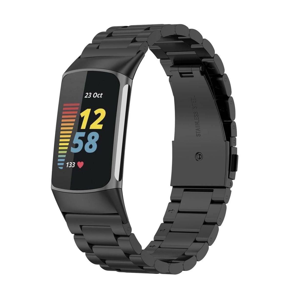 Für Fitbit Charge 6 / 5 Style Stahl Ersatz Armband Smart Uhr Schwarz