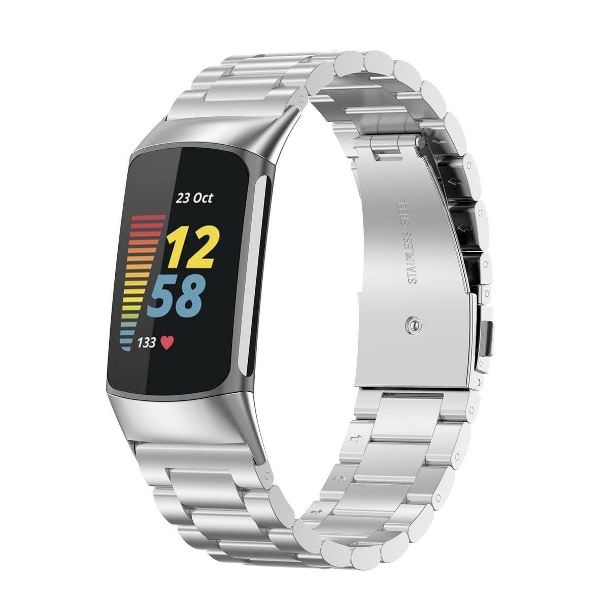 Für Fitbit Charge 6 / 5 Style Stahl Ersatz Armband Smart Uhr Silber