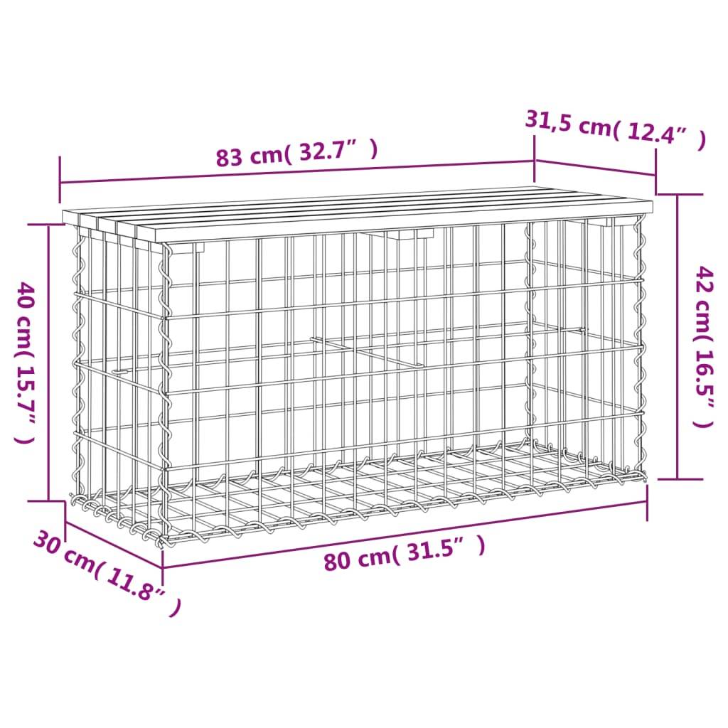 vidaXL Gartenbank aus Gabionen 83x31,5x42 cm Massivholz Kiefer