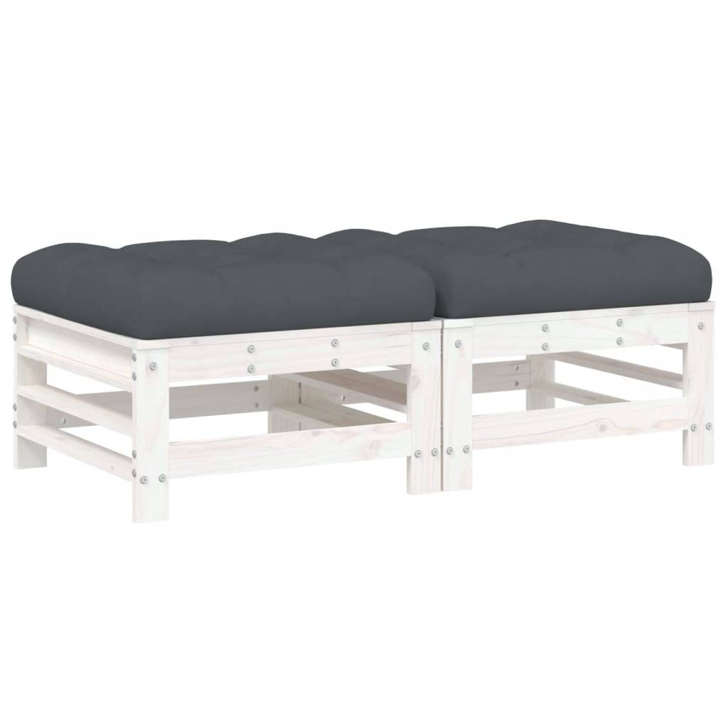 vidaXL Gartenhocker mit Kissen 2 Stk. Weiß Massivholz Kiefer