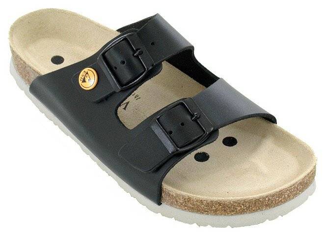 ESD Pantolette Vollrindleder/2 Riemen, schwarz-weiß, 35