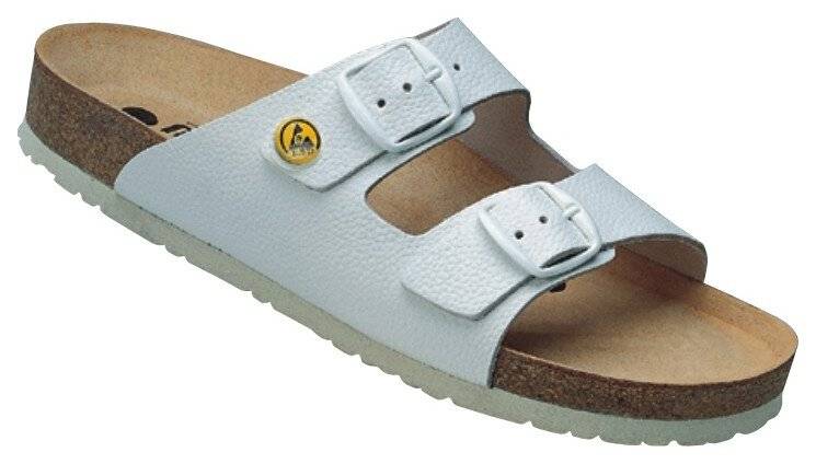 ESD Pantolette Vollrindleder/2 Riemen, weiß, 35