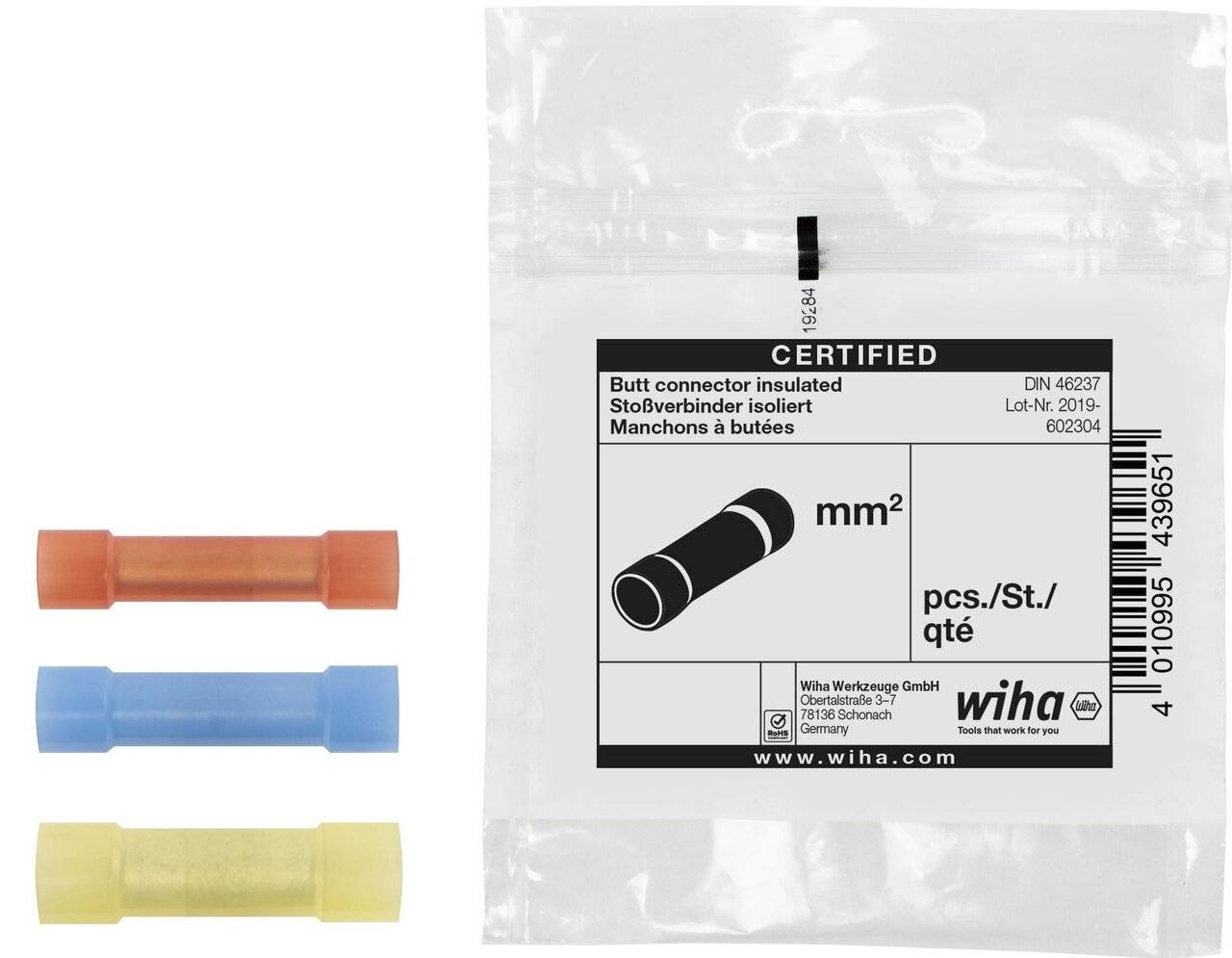 Stoßverbinder isoliert 100 St. nach DIN 0.5 - 1 mm² (43965)