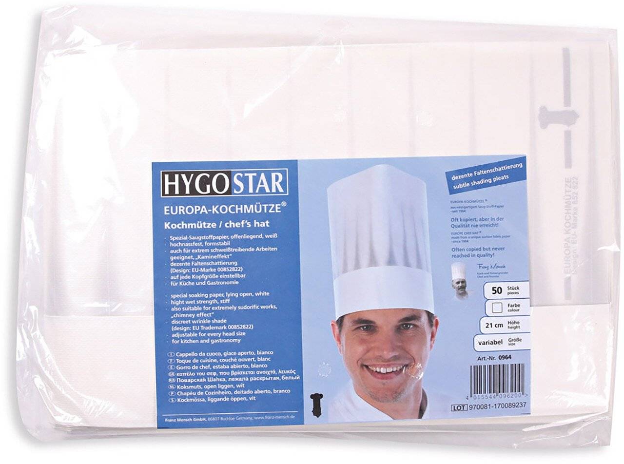 Hygostar EUROPA-KOCHMÜTZE Polybtl. geprägtes Saugstoffpapier