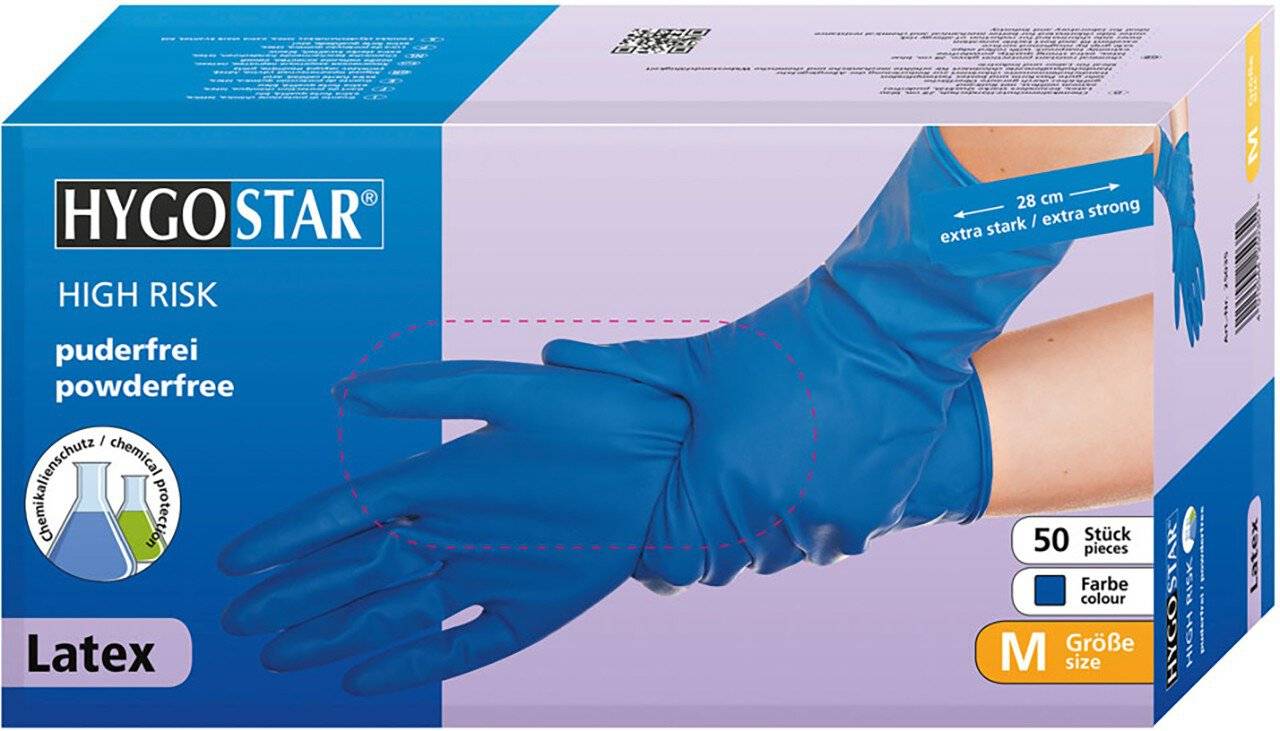 Hygostar Latexhandschuh HIGH RISK blau L 28cm, puderfrei