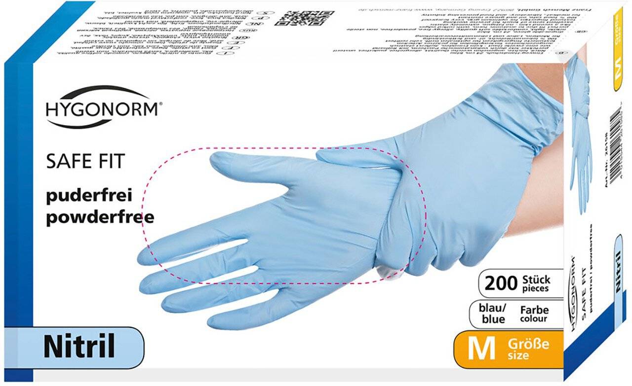 Hygonorm Nitrilhandschuh SAFE FIT, blau, Größe S, puderfrei, 200er Box