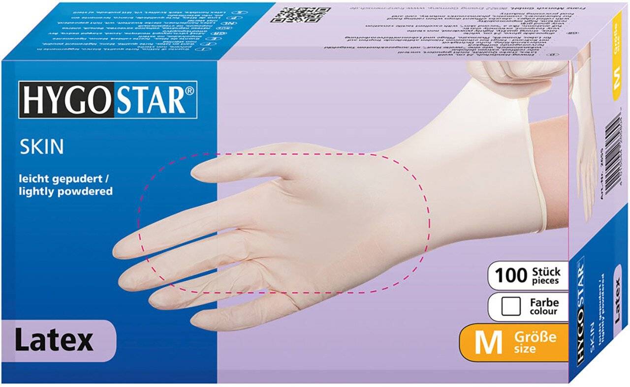Hygostar Latexhandschuh SKIN, weiß, gepudert, Größe S