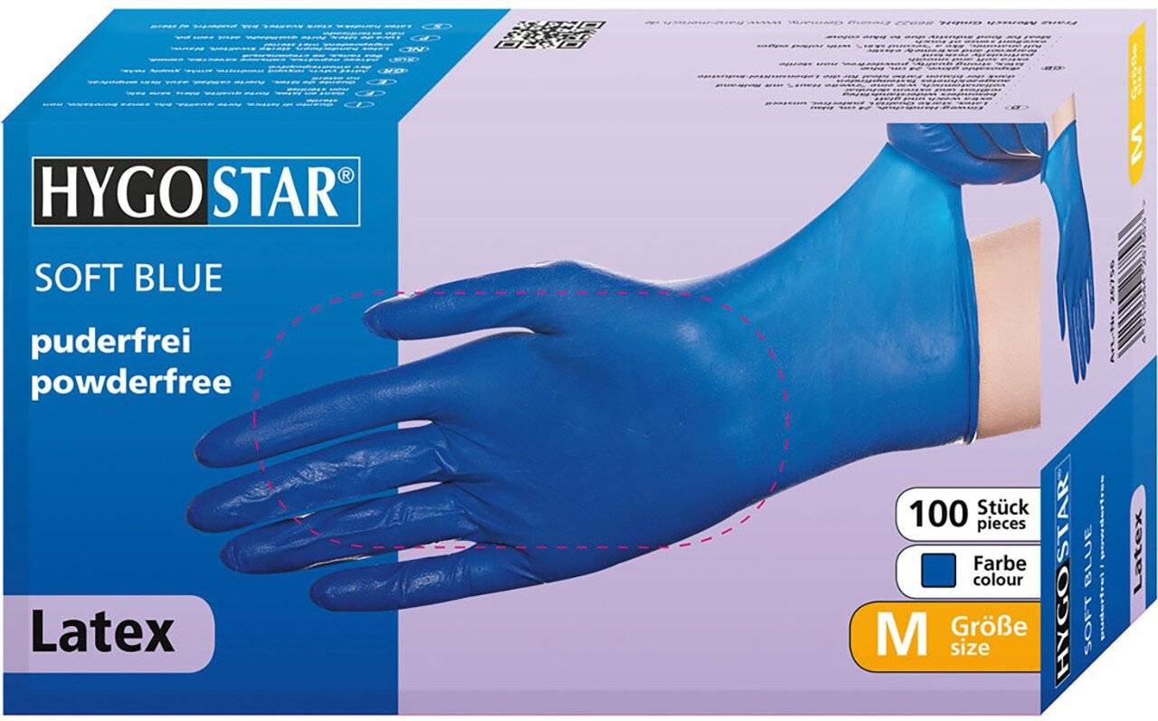 Hygostar Latexhandschuh SOFT BLUE, blau, puderfrei, Größe M