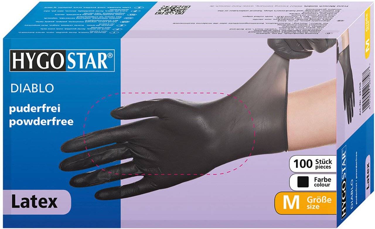 Hygostar Latexhandschuh DIABLO, schwarz, puderfrei, Größe S