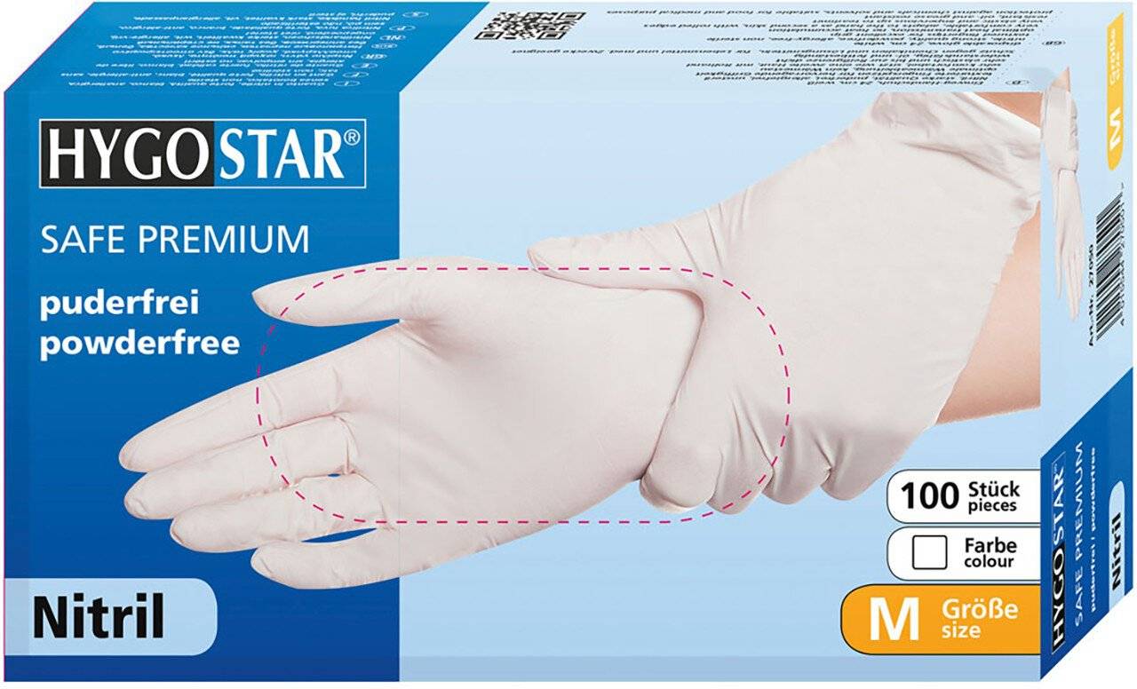 Hygostar Nitrilhandschuh SAFE PREMIUM, weiß, Größe M, puderfrei
