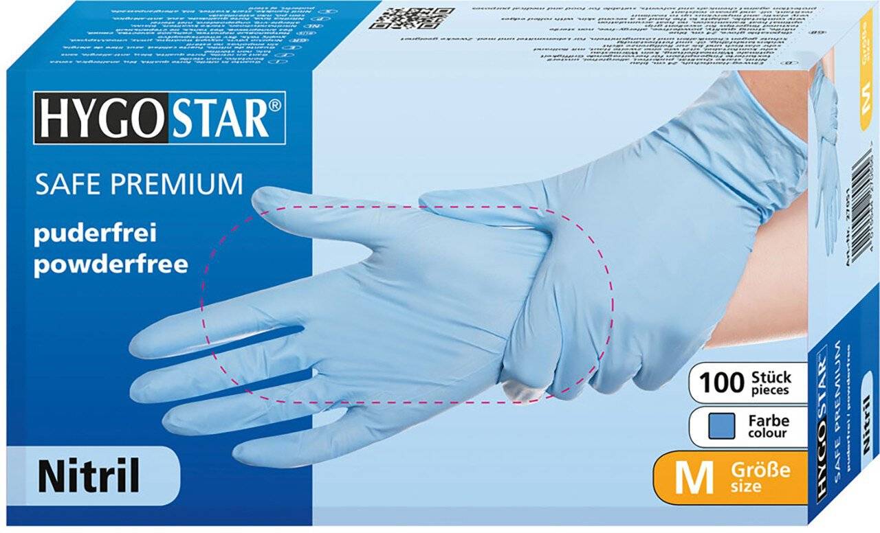 Hygostar Nitrilhandschuh SAFE PREMIUM, blau, Größe M, puderfrei