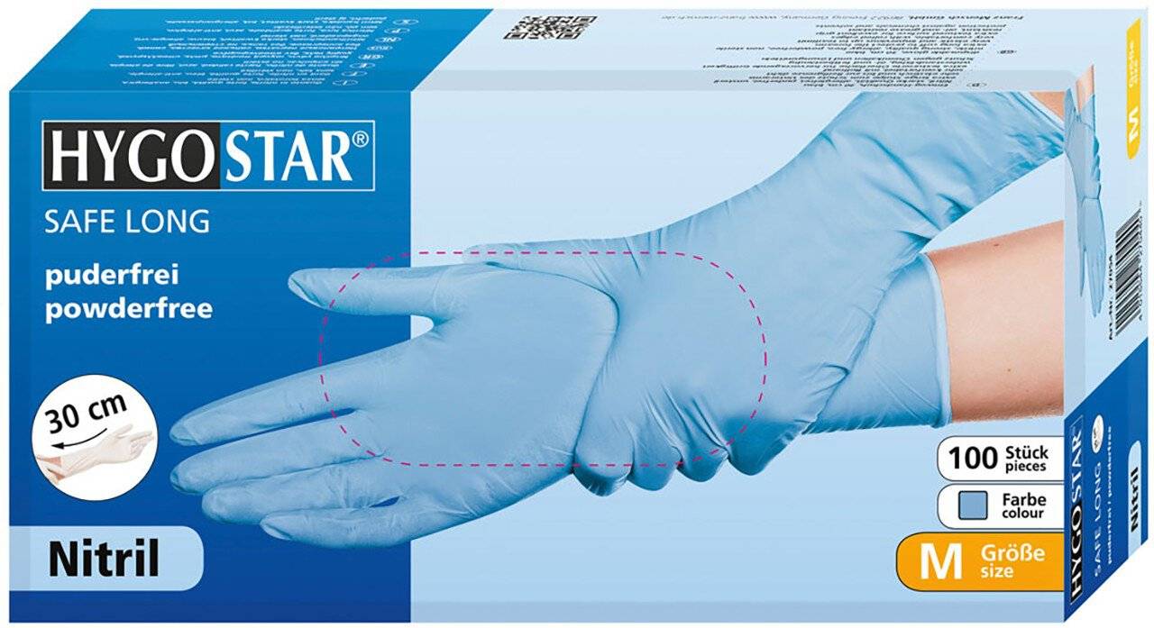 Hygostar Nitrilhandschuh SAFE LONG, blau, Größe XL, 30cm, puderfrei