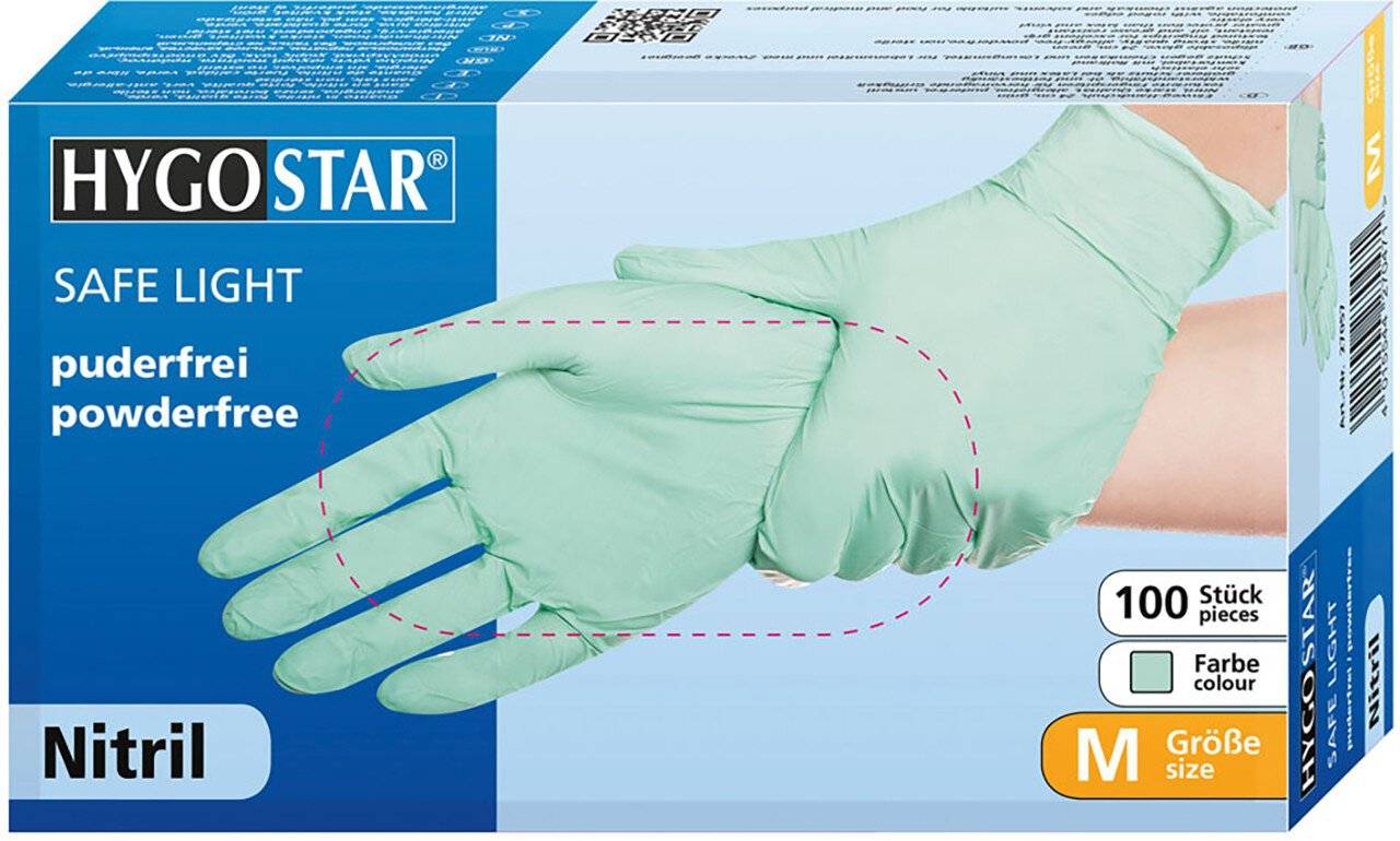 Hygostar Nitrilhandschuh SAFE LIGHT, grün, Größe M, puderfrei