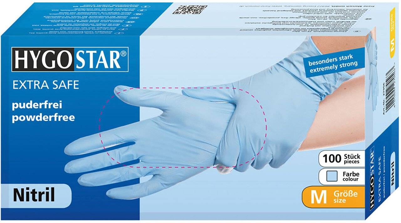 Hygostar Nitrilhandschuh EXTRA SAFE, blau, Größe S, puderfrei