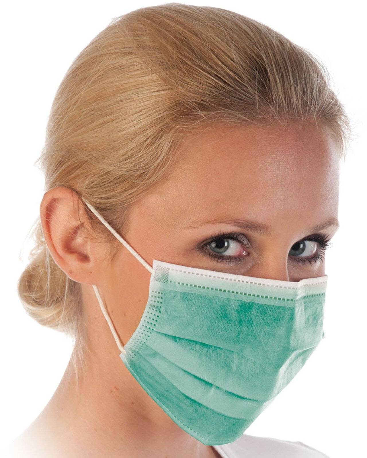 Hygostar Mundschutz PP, grün, Typ II, 3-lagig (99%), Gummibänder, Spenderbox, VPE: 50 Stück