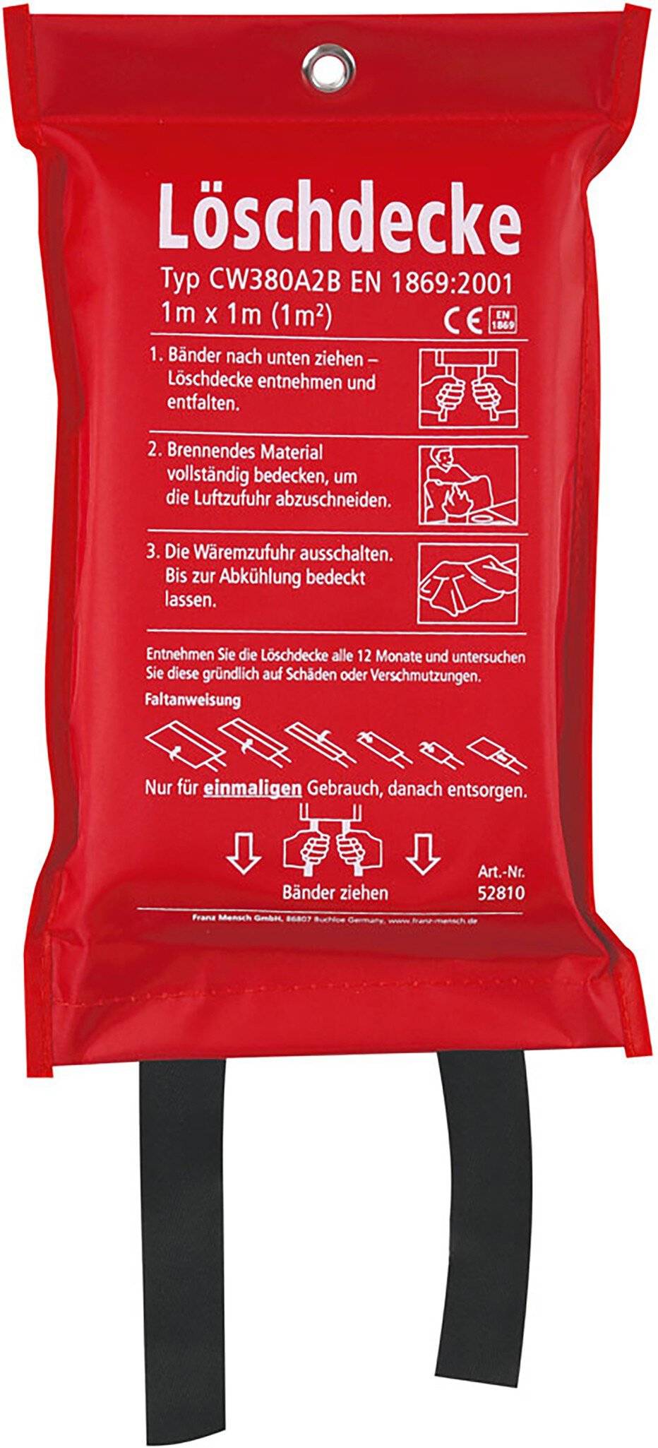 Hygostar Löschdecke Fire Protect, 100x100cm, Glasfaser weiß, in Nylonsäckchen