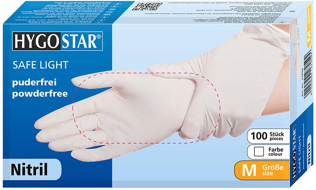 Hygostar Nitrilhandschuhe SAFE PREMIUM, weiß, Größe M, puderfrei