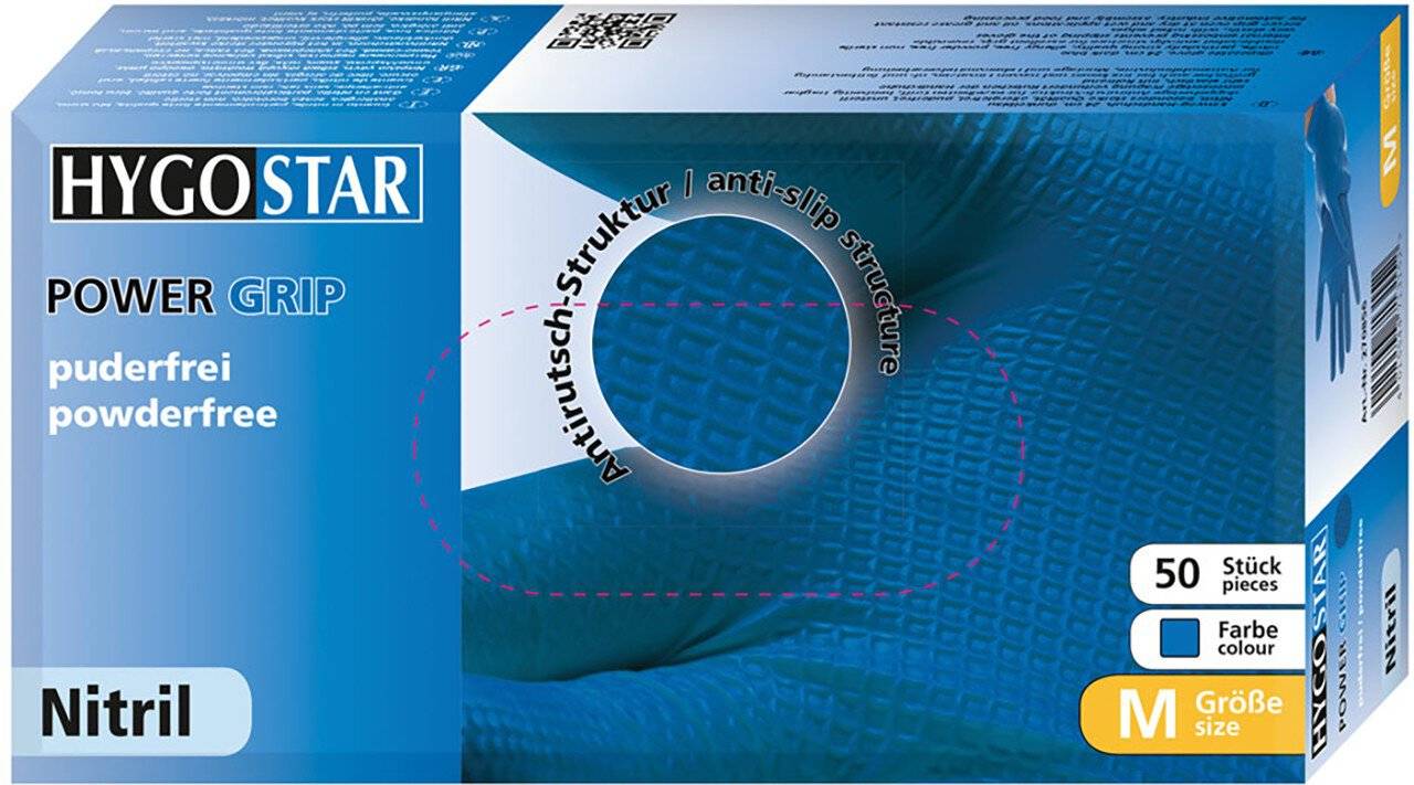Hygostar Nitrilhandschuh POWER GRIP, blau, Größe M, puderfrei