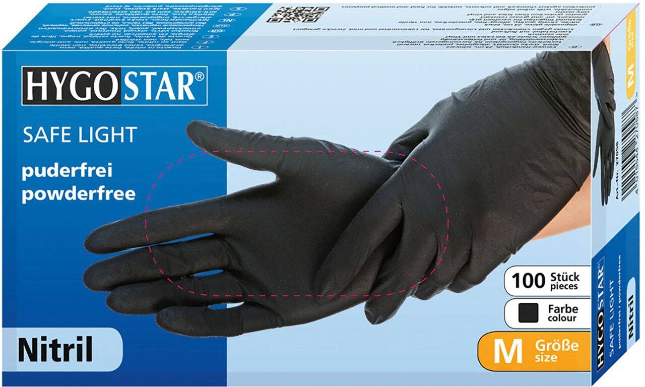 Hygostar Nitrilhandschuh SAFE LIGHT, schwarz, Größe XS, puderfrei