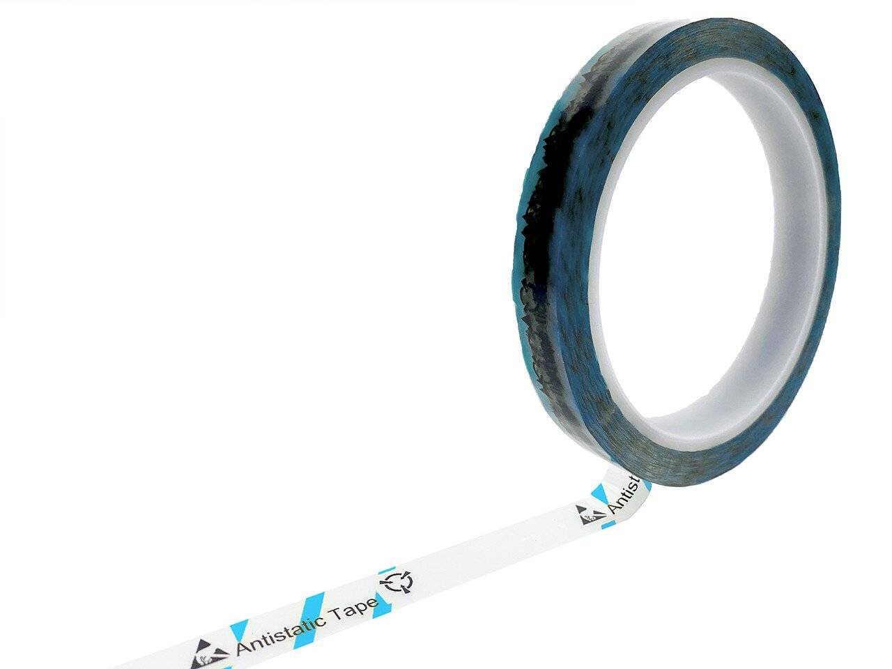 ESD-Klebeband mit ESD-Warnsymbol, transparent/hellblau, 12mm, 36m