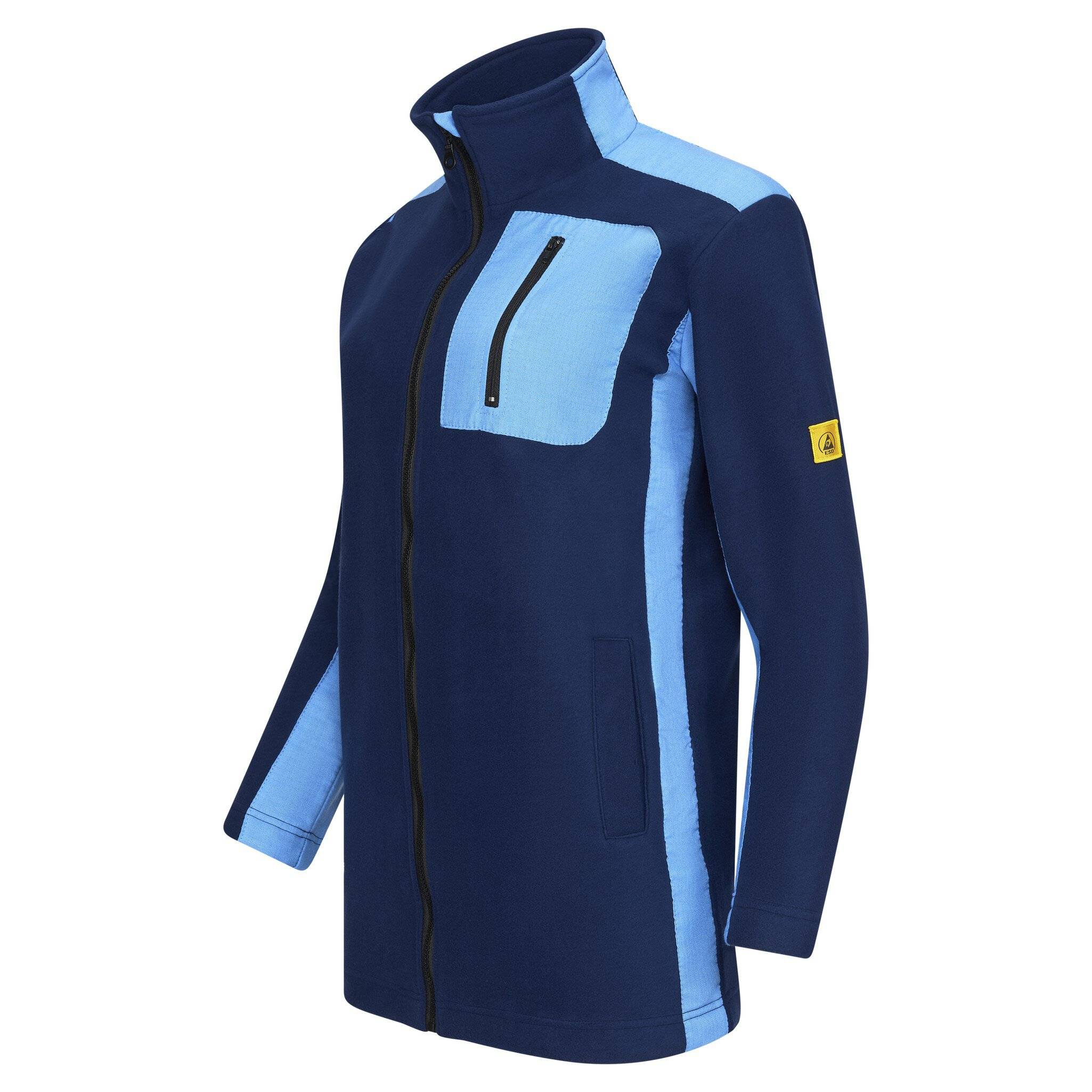 ESD-Fleecejacke mit langem Zip, unisex, marineblau/lichtblau, XS