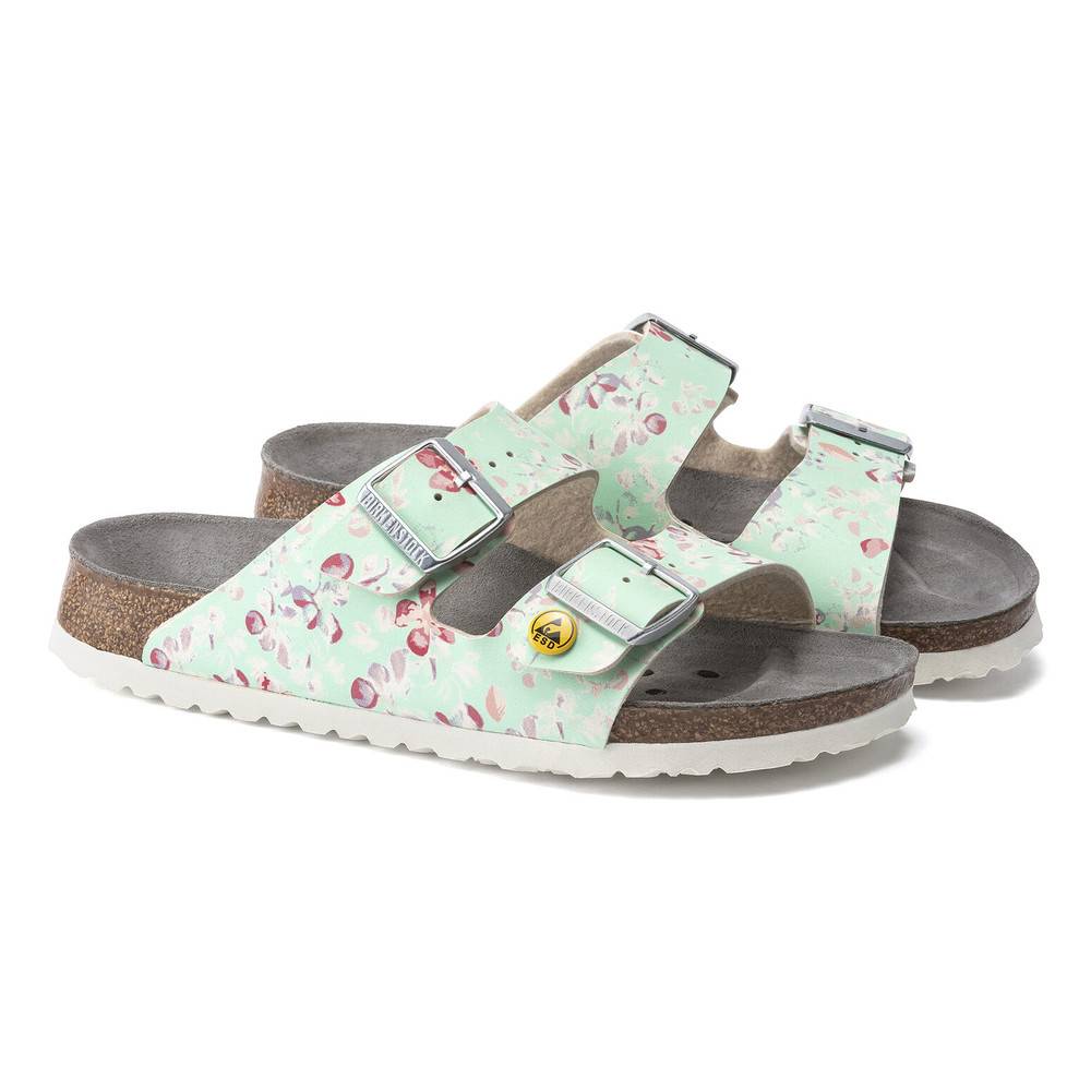 Birkenstock ESD-Sandale Arizona, Größe 42, Flower Field Mint, schmal