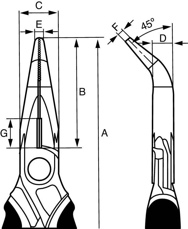 ERGO™ Flachrundzangen mit abgewinkelter Spitze, verchromt, 200 mm