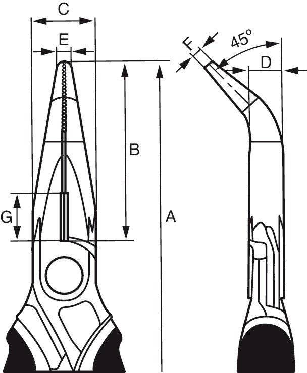 ERGO™ Flachrundzangen mit abgewinkelter Spitze, verchromt, 160 mm
