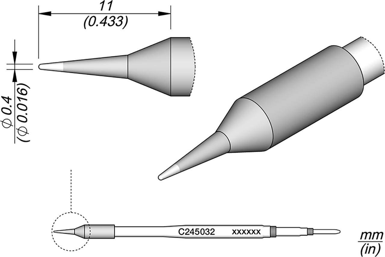 Lötspitze konisch, D: 0,4 mm, C245032