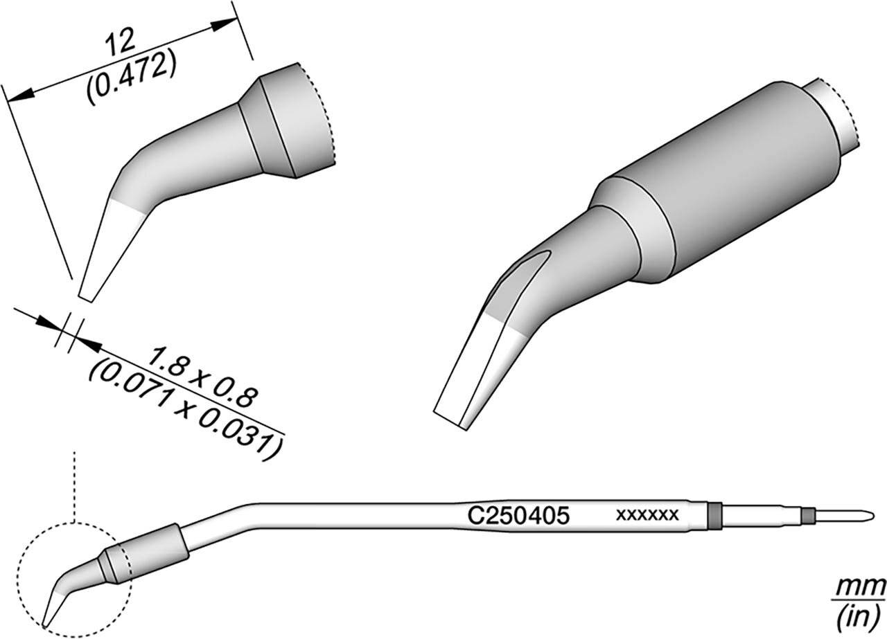 Lötspitze meißelförmig, gebogen, 1,8 x 0,8 mm, C250405