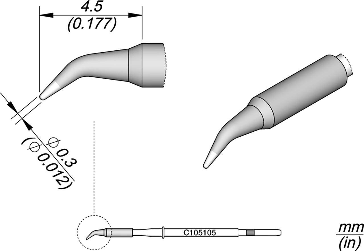 Lötspitze konisch gebogen, D: 0,3 mm, C105105