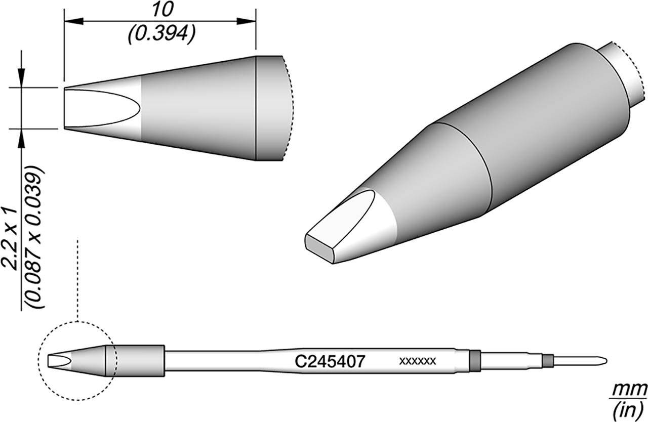Lötspitze meißelförmig, 2,2 x 1 mm HT, C245407