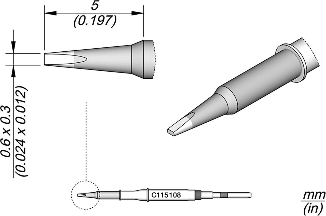 Lötspitze meißelförmig, 0,6 x 0,3 mm, C115108